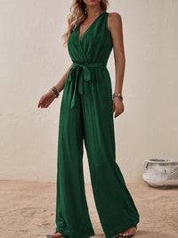 Honey Tied Surplice Sleeveless Wide Leg Jumpsuit