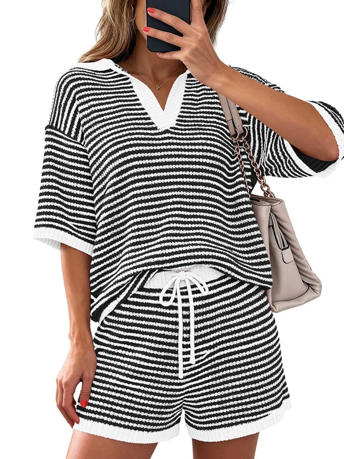 Striped Knit Polo Shirt & Shorts Set 100100978599533 65 Affordable Fashion Under $100 Jerry's Apparel 