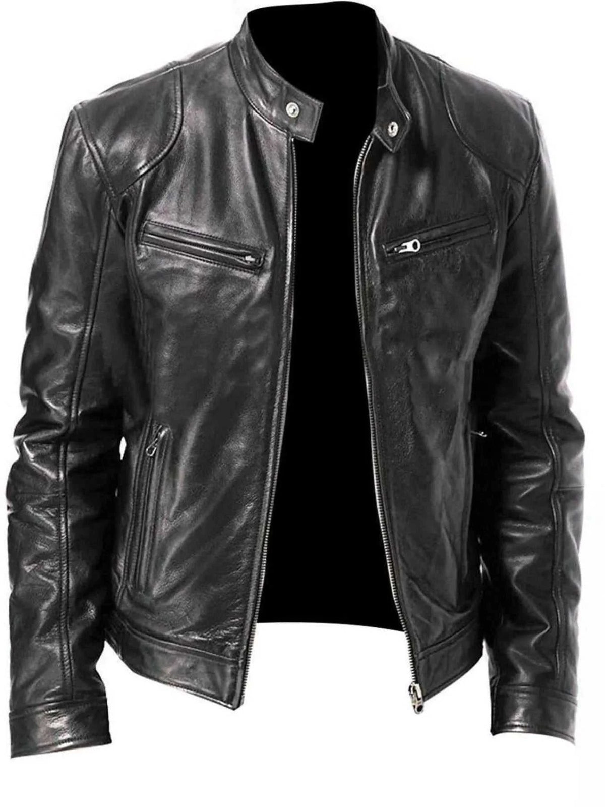 Men's Full Size Leather Biker Jacket with Zipper Pockets Plus Size 100400980565506 68 Affordable Fashion Under $100 Jerry's Apparel 