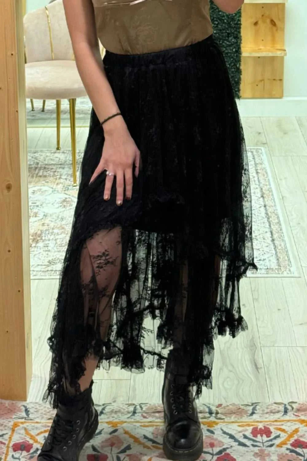 Elastic Waist Asymmetrical Lace Skirt 100100404541935 62 Affordable Fashion Under $100 Jerry's Apparel 