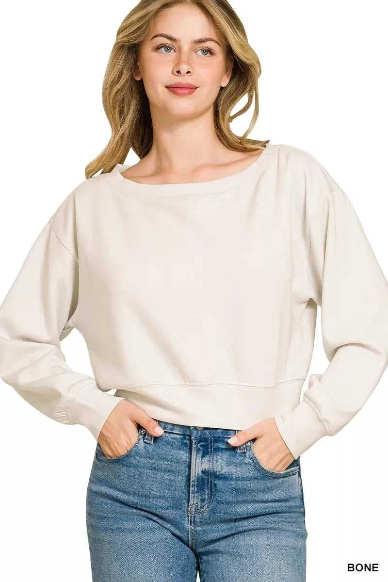 Zenana Scuba Cropped Boat Neck Pullover Sweatshirts 100100146721524 23 Affordable Fashion Under $100 Jerry's Apparel 