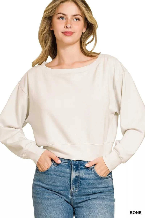 Zenana Scuba Cropped Boat Neck Pullover Sweatshirts 100100146721524 23 Affordable Fashion Under $100 Jerry's Apparel 