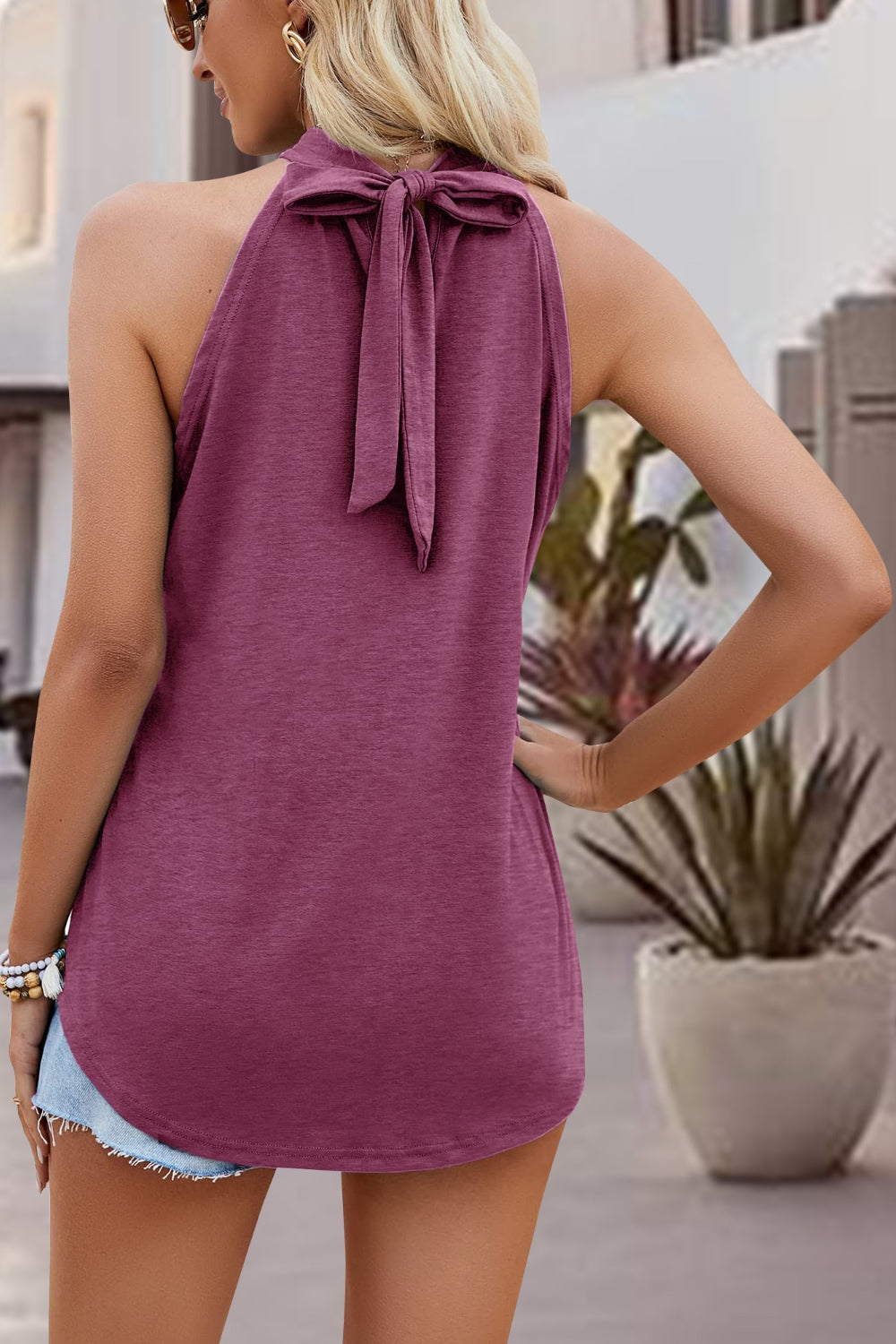 Tied Cutout Grecian Neck Tank