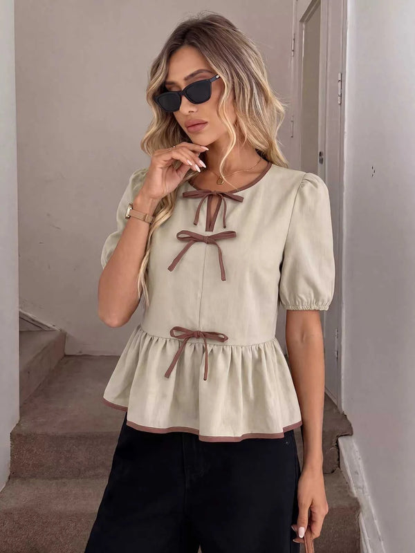 Bow Front Ruffle Hem Blouse 100100997890523 28 Affordable Fashion Under $100 Jerry's Apparel 