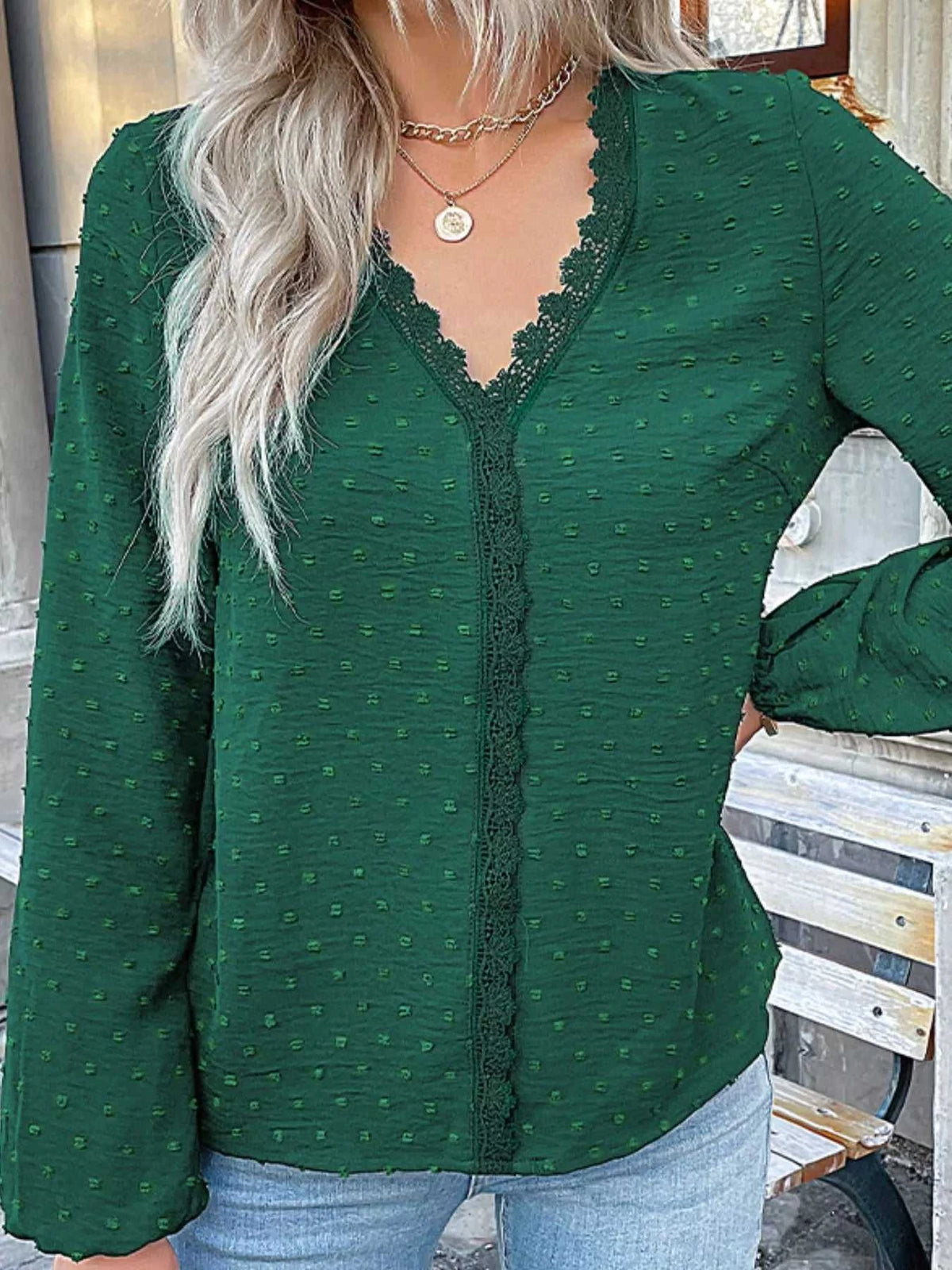 Lace Detail V-Neck Long Sleeve Blouse 100100219485344 33 Affordable Fashion Under $100 Jerry's Apparel 