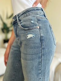 Full Size High Waist Distressed Straight Jeans