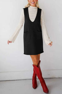 Lovelet Pocketed V-Neck Mini Sweater Overall Dress 100100283761487 35 Affordable Fashion Under $100 Jerry's Apparel 