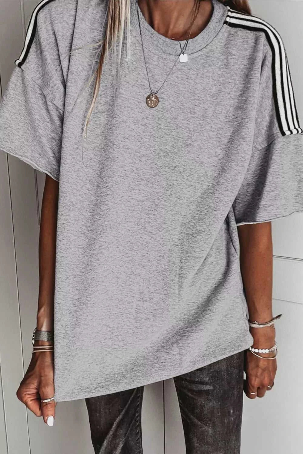 Striped Shoulder Relaxed Fit T-Shirt 100100555642180 24 Affordable Fashion Under $100 Jerry's Apparel 