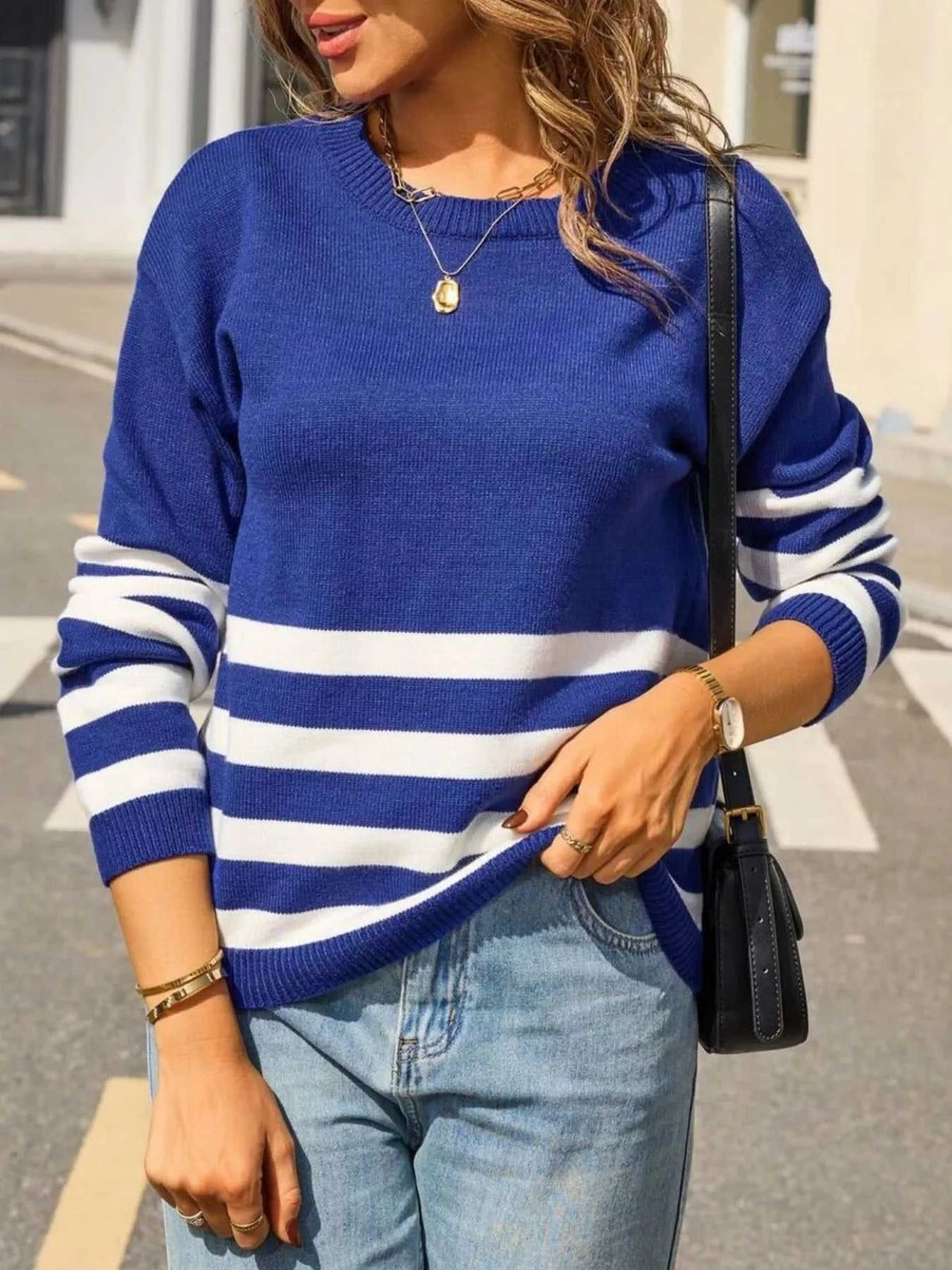 Striped Trim Crew Neck Sweater 100100716857023 49 Affordable Fashion Under $100 Jerry's Apparel 