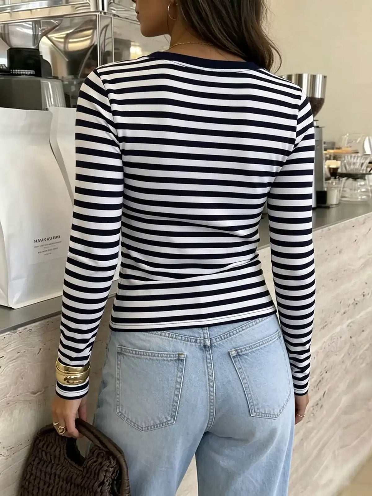Striped V-Neck Long Sleeve T-Shirt 101001741861809 31 Affordable Fashion Under $100 Jerry's Apparel 