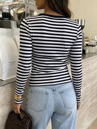 Striped V-Neck Long Sleeve T-Shirt 101001741861809 31 Affordable Fashion Under $100 Jerry's Apparel 