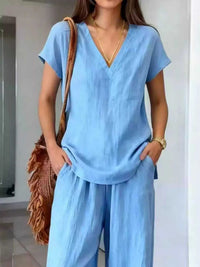 Full Size V-Neck Short Sleeve Top and Pants Set Plus Size 100100910451013 35 Affordable Fashion Under $100 Jerry's Apparel 
