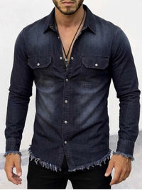 Men's Frayed Hem Denim Shirt 104003540187673 49 Affordable Fashion Under $100 Jerry's Apparel 