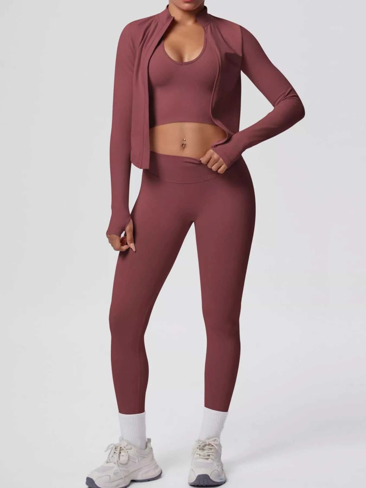 Tank & Zip-Up Jacket and Leggings Three-Piece Active Set 101006896695096 129 Comfortable Weekend Sets Jerry's Apparel 