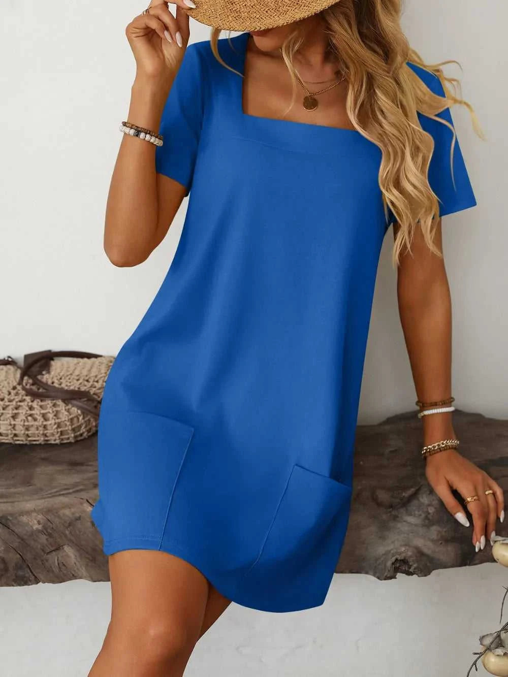 Mandy Square Neck Short Sleeve Mini Dress 100100588511470 24 Affordable Fashion Under $100 Jerry's Apparel 