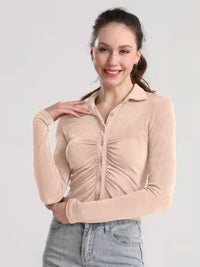 Ruched Button Up Long Sleeve T-Shirt