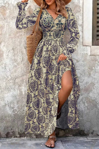 Printed V-Neck Long Sleeve Maxi Dress 100100718811429 44 Gifts for Her Jerry's Apparel 