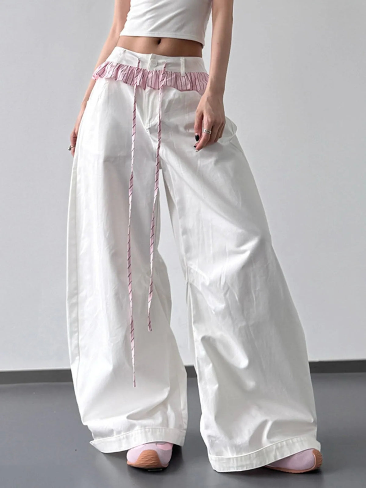 Wide Leg Drawstring Casual Pants