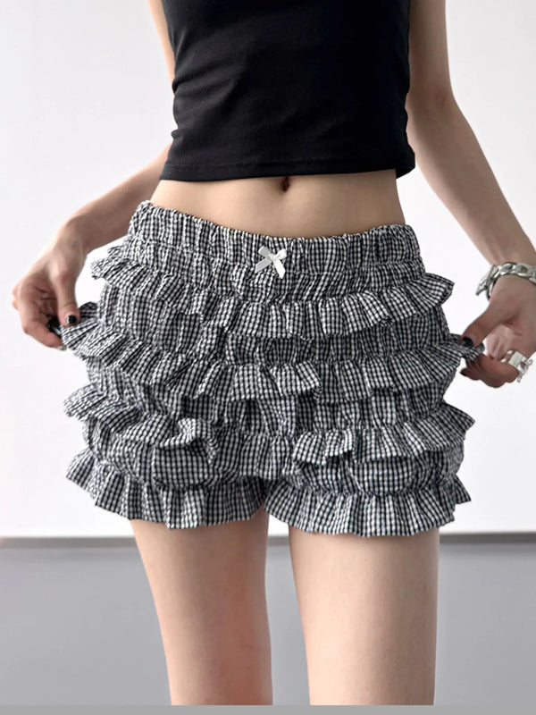 Plaid Ruffled Layered Shorts