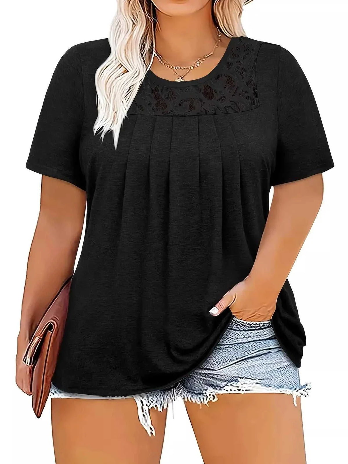 Plus Size Lace Detail Short Sleeve Top 100100411771775 30 Affordable Fashion Under $100 Jerry's Apparel 