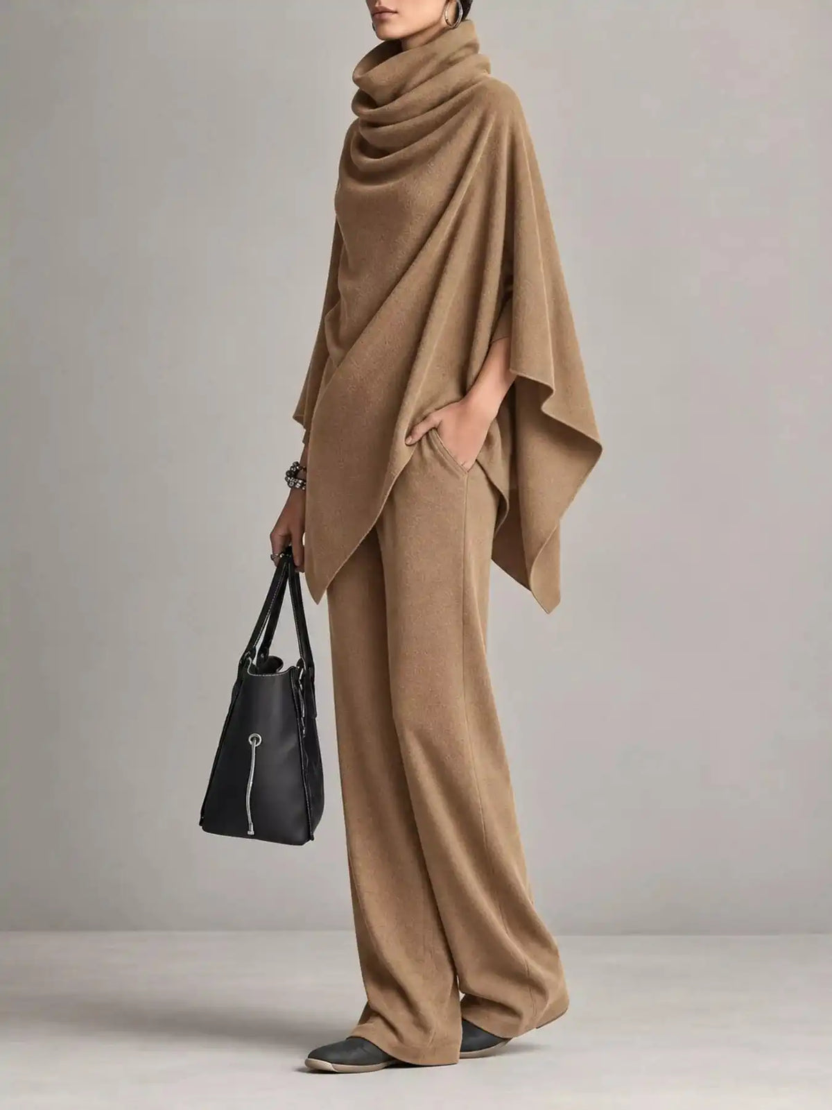 Full Size Turtleneck Poncho and Wide-Leg Pants Set Plus Size 101002605950123 65 Gifts for Her Jerry's Apparel 