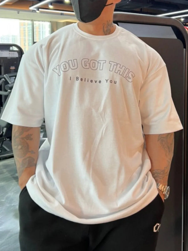 Men's Plus Size Round Neck Letter Graphic T-Shirt