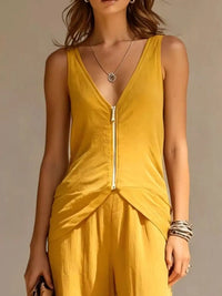 Full Size Zipper Front Tank and Wide-Leg Pants Set Plus Size 101001865169610 58 Women's Pants Set Gifts for Her Jerry's Apparel 