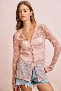 BiBi Bow Pattern Shrried V-neck Mesh Cardigan Top 100100638301325 44 Affordable Fashion Under $100 Jerry's Apparel 