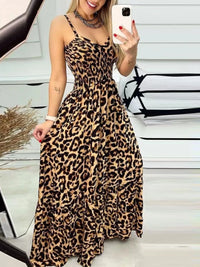 Full Size Leopard Print Spaghetti Strap Maxi Dress Plus Size
