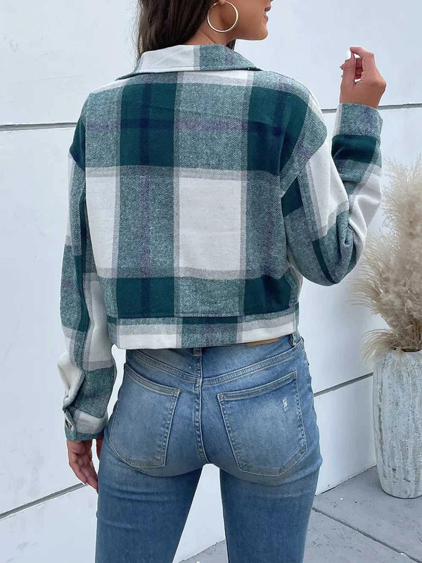 Perfee Plaid Button Up Drop Shoulder Cropped Jacket 100100253651808 53 Affordable Fashion Under $100 Jerry's Apparel 