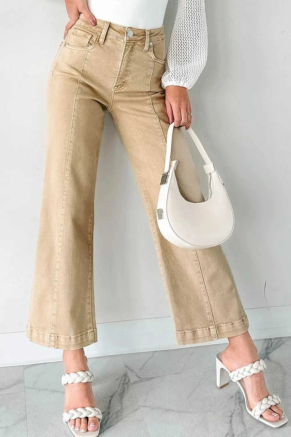 Solid Color Seamed Center Wide Leg Cropped Jeans 100100258566927 77 Affordable Fashion Under $100 Jerry's Apparel 