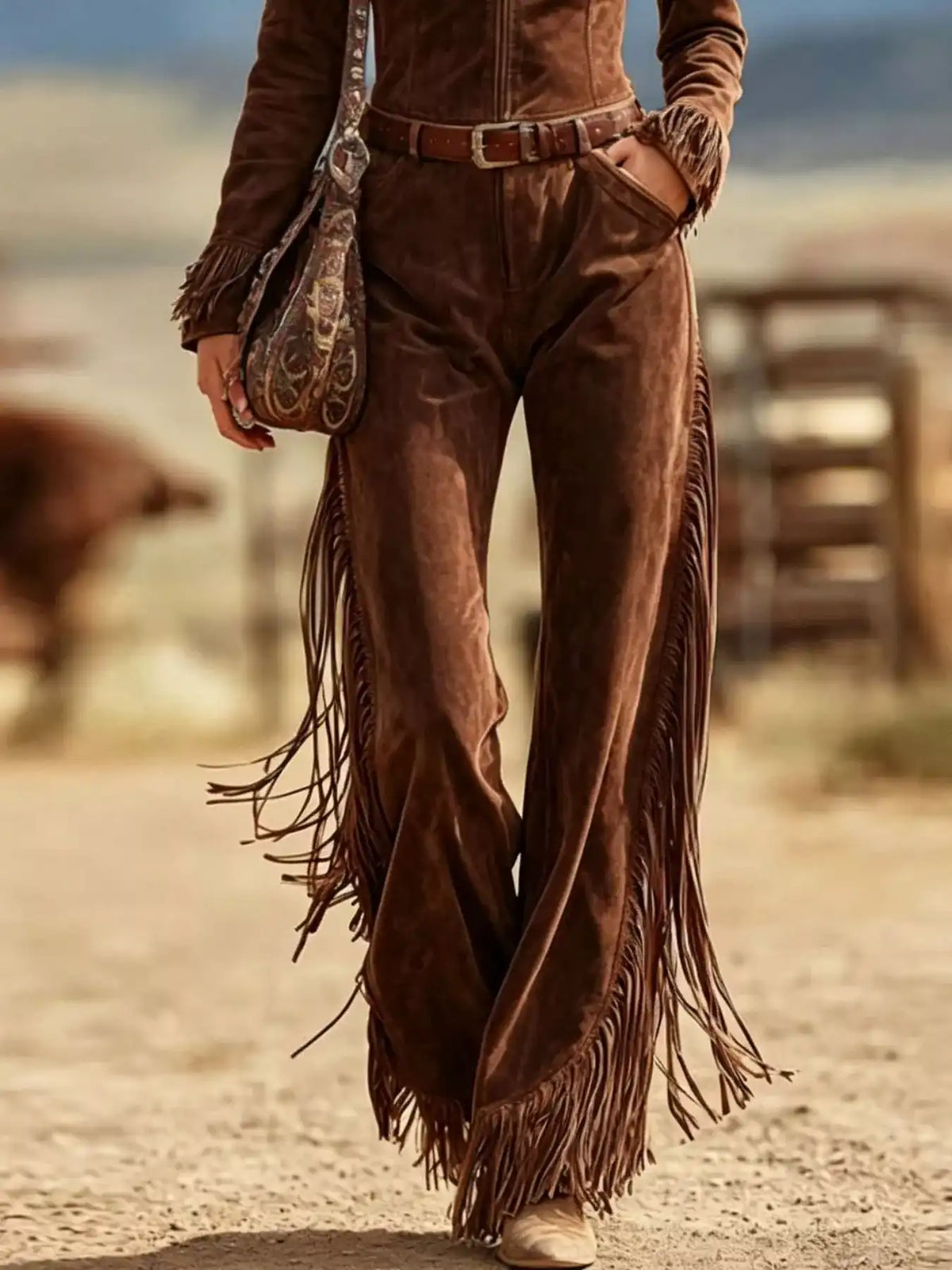 Western-Inspired Suede Fringe Jumpsuit with Zipper Front 101001816783054 101 Birthday Outfit Ideas Jerry's Apparel 
