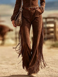 Western-Inspired Suede Fringe Jumpsuit with Zipper Front 101001816783054 101 Birthday Outfit Ideas Jerry's Apparel 