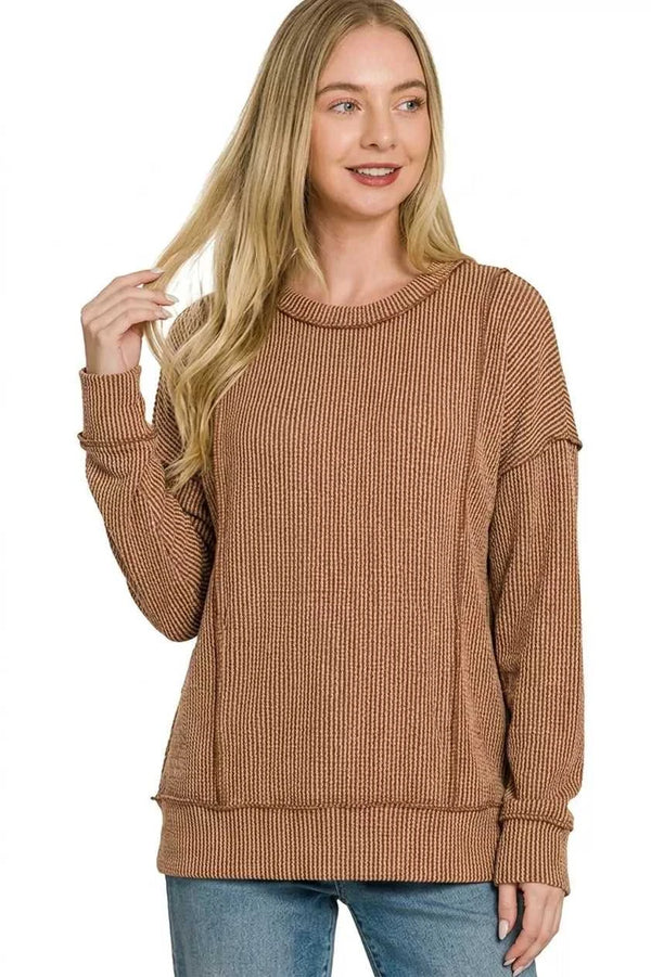 Zenana Corded Rib Long Sleeve Round Neck Top 100100598621089 23 Affordable Fashion Under $100 Jerry's Apparel 