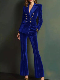 Velvet Double-Breasted Blazer and Flare Pant Set 101001325286323 92 Affordable Fashion Under $100 Jerry's Apparel 