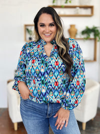 Full Size Printed Balloon Sleeve Blouse