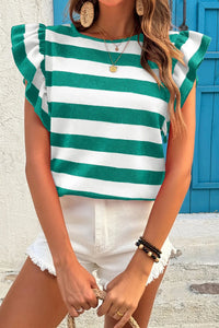 Ruffle Sleeve Striped T-Shirt