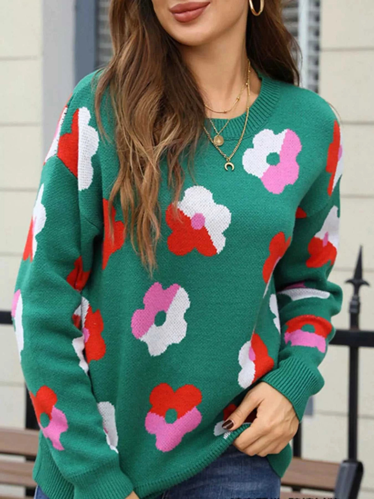 Floral Crew Neck Long Sleeve Sweater 100100152678985 50 Affordable Fashion Under $100 Jerry's Apparel 