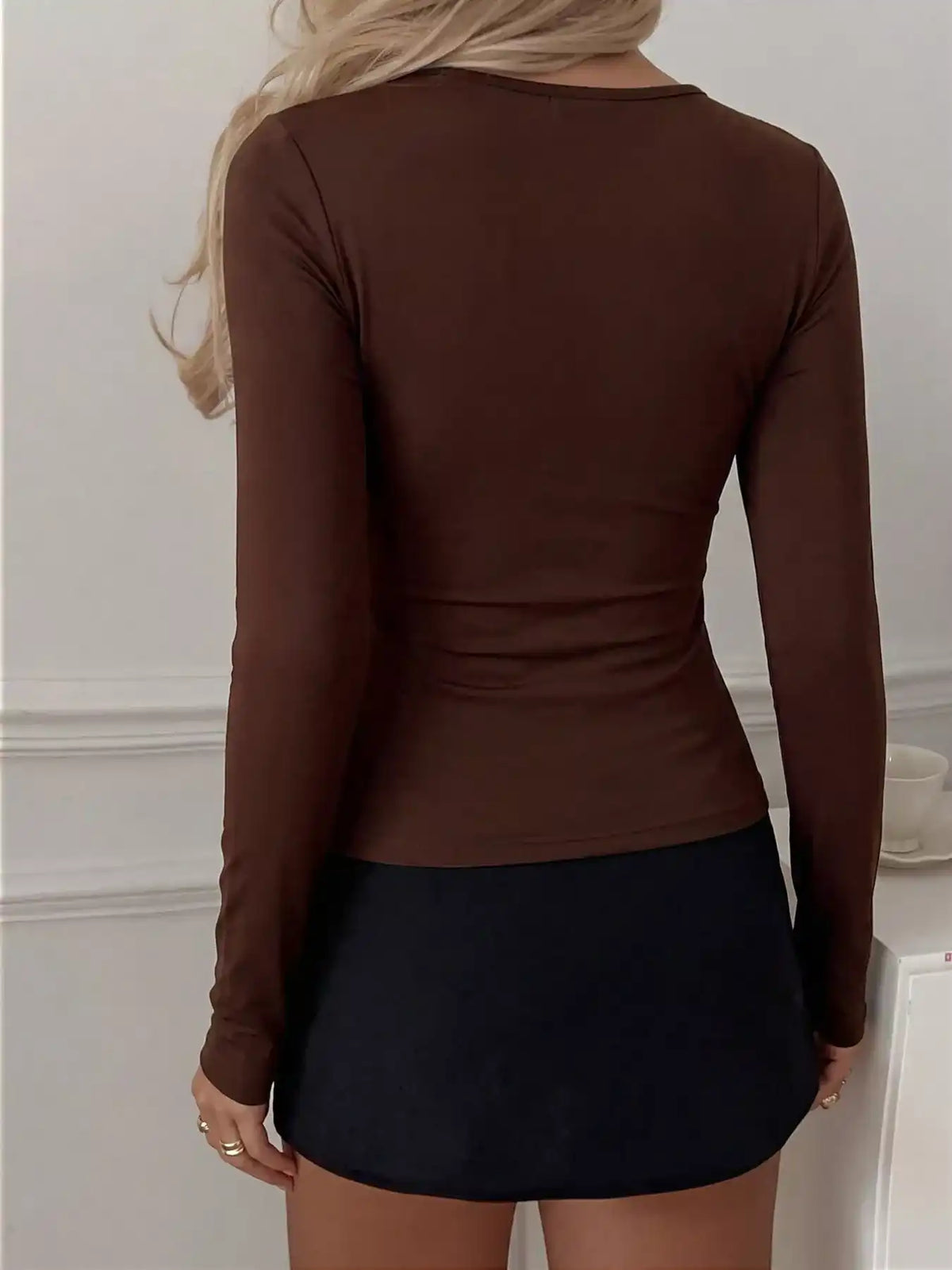 Slim-Fit Long Sleeve Scoop Neck Ruched T-Shirt 101001642080274 30 Affordable Fashion Under $100 Jerry's Apparel 