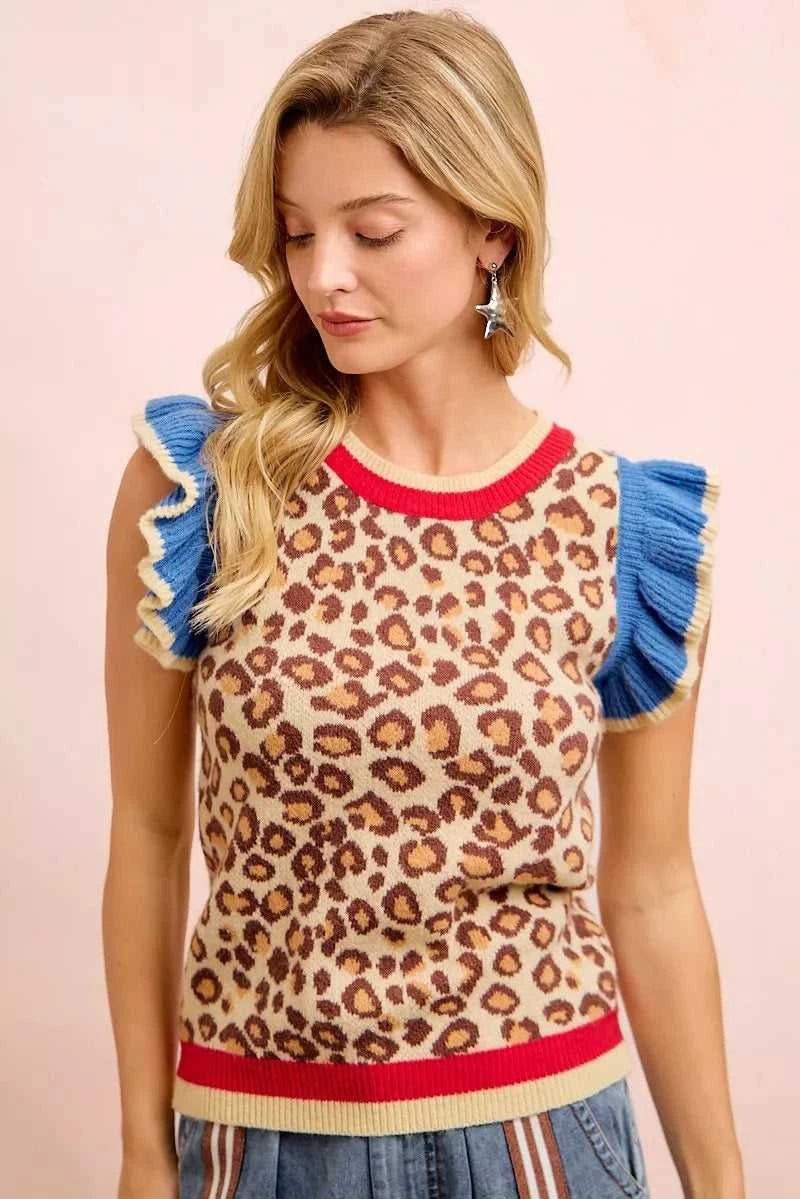 BiBi 4th Of July Leopard Ruffled Detail Knit Top 100100300891355 43 Affordable Fashion Under $100 Jerry's Apparel 