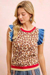 BiBi 4th Of July Leopard Ruffled Detail Knit Top 100100300891355 43 Affordable Fashion Under $100 Jerry's Apparel 