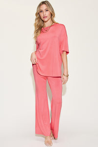 Full Size Bamboo Drop Shoulder T-Shirt and Flare Pants Set