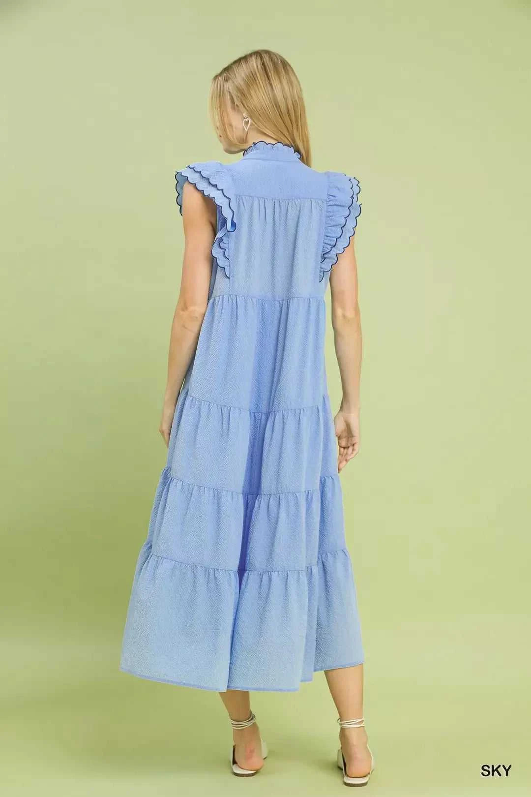 Umgee Seersucker Ruffle Sleeve Tiered Midi Dress 100100933511776 66 Affordable Fashion Under $100 Jerry's Apparel 