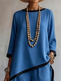 Full Size Contrast Trim High-Low Top and Pants Set Plus Size 101001695377847 67 Women's Pants Set Gifts for Her Jerry's Apparel 
