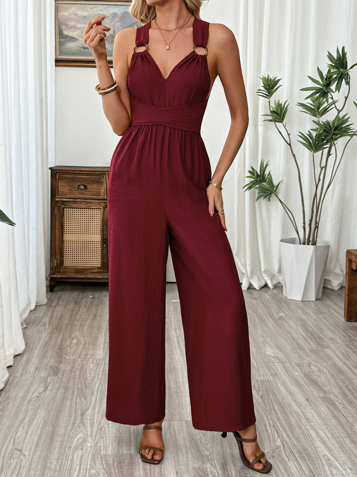 V-Neck Sleeveless Wide Leg Jumpsuit 100100445158382 36 Affordable Fashion Under $100 Jerry's Apparel 