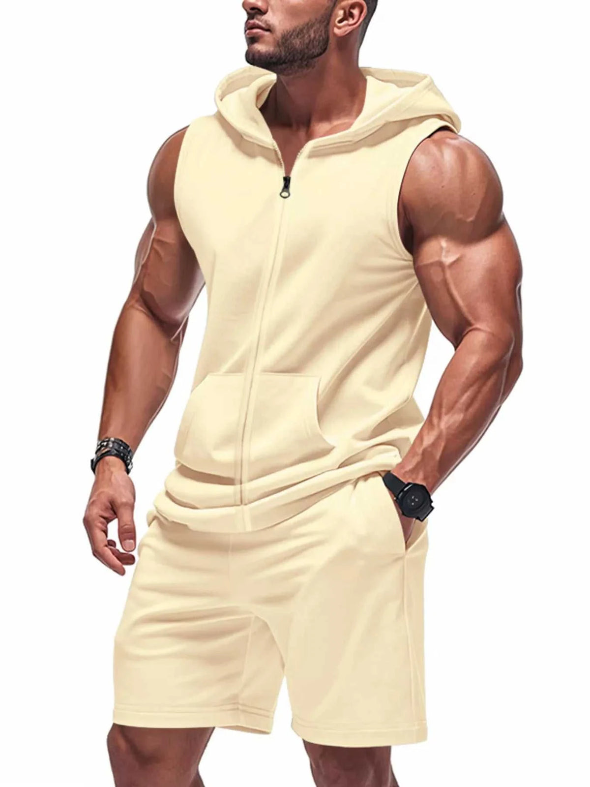 Men's Full Size Zip Up Sleeveless Hoodie & Shorts Set Plus Size 100400468664243 39 Affordable Fashion Under $100 Jerry's Apparel 