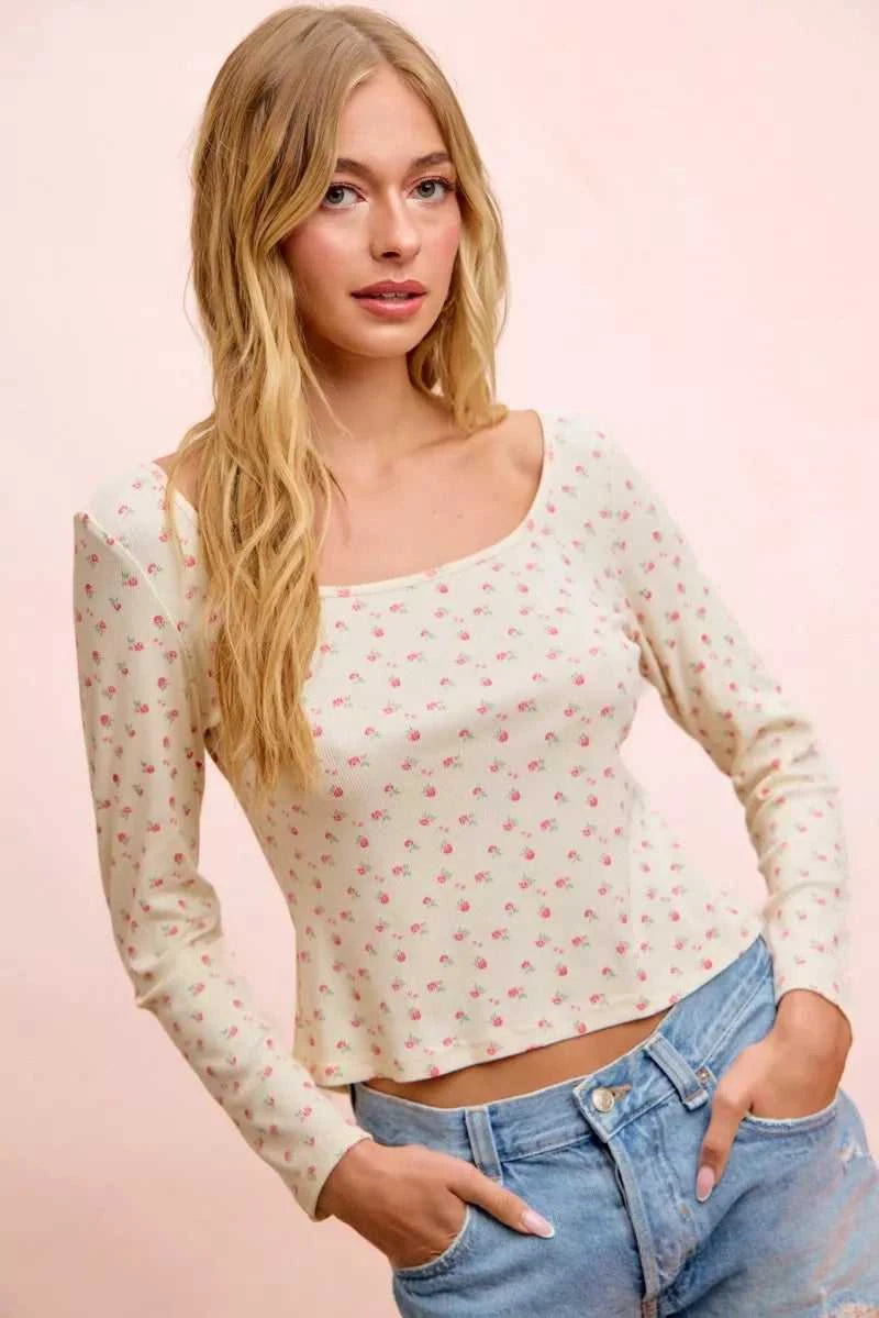 BiBi Floral Printed Spandex Jersey Long Sleeve Top 100100755501881 38 Affordable Fashion Under $100 Jerry's Apparel 