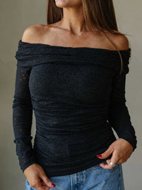 Floral Lace Off-shoulder Long Sleeve Slim Top 100100836297043 34 Affordable Fashion Under $100 Jerry's Apparel 