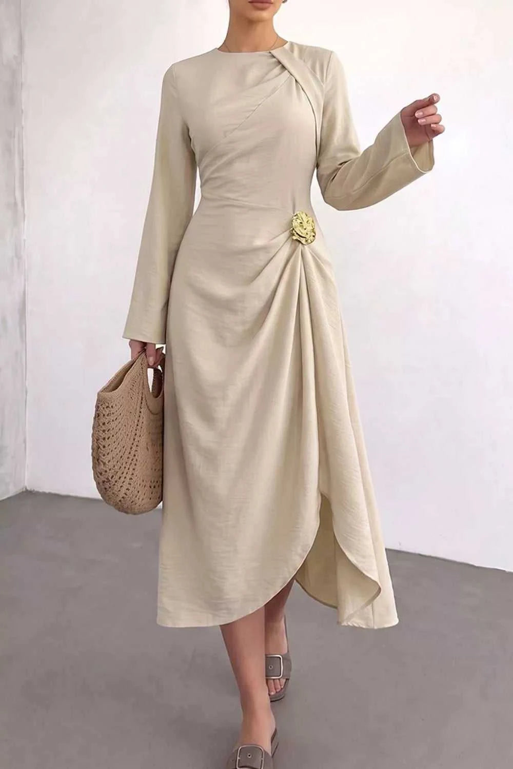 Ruched Long Sleeve Midi Dress 100100582091487 37 Affordable Fashion Under $100 Jerry's Apparel 