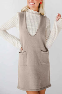 Lovelet Pocketed V-Neck Mini Sweater Overall Dress 100100741662145 42 Affordable Fashion Under $100 Jerry's Apparel 